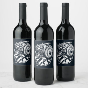 Fierce Valkyrie Warrior – Norse Mythology Line Art Wine Label