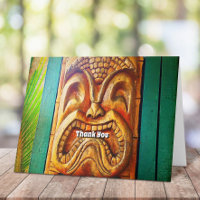 Fierce vintage retro wood tiki face thank you card