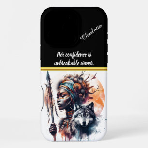 Fierce warrior with wolf art iPhone 16 pro max case