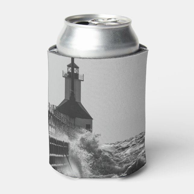 Fierce Waves At St Joseph Grayscale Can Cooler (Can Front)