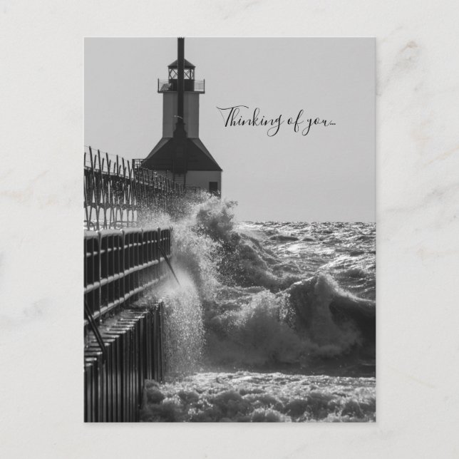 Fierce Waves St Joseph Grayscale Thinking Of You Postcard (Front)