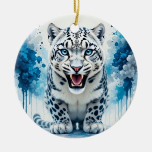 Fierce White Leopard Ceramic Ornament