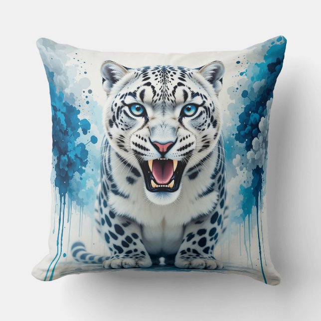 Fierce White Leopard Cushion (Front)