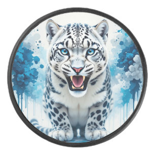 Fierce White Leopard Hockey Puck