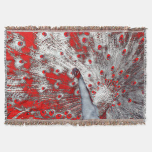 Fierce White Red Peacock Throw Blanket