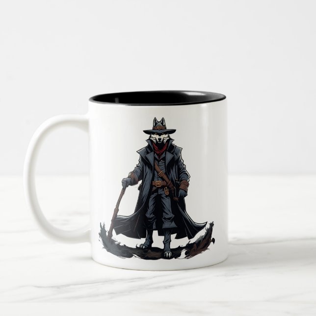 Fierce White Wolf Witch Hunter Two-Tone Coffee Mug (Left)