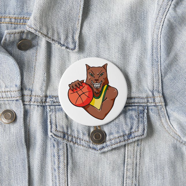 Fierce Wildcat Basketball Mascot 7.5 Cm Round Badge (Creator Uploaded)