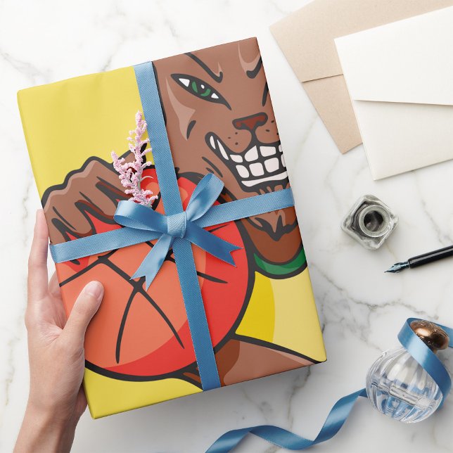 Fierce Wildcat Basketball Mascot Wrapping Paper (Creator Uploaded)