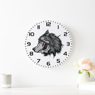 Fierce Wolf Head Bold Wild Animal Large Clock
