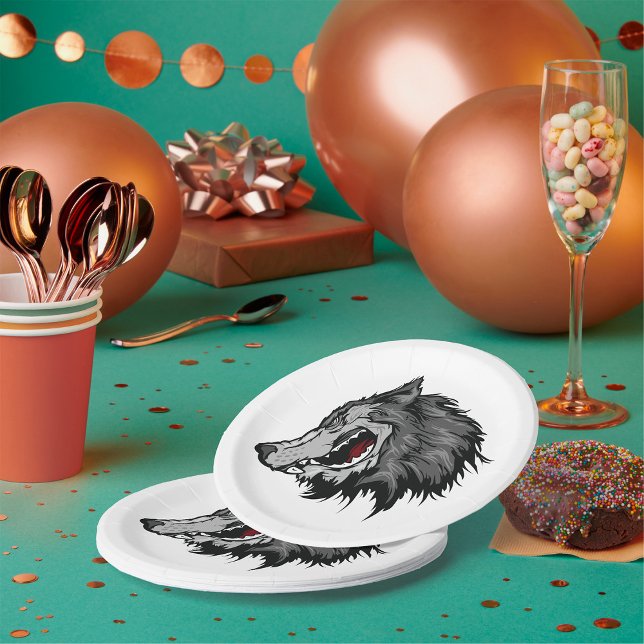 Fierce Wolf Head Bold Wild Animal Paper Plate (Creator Uploaded)