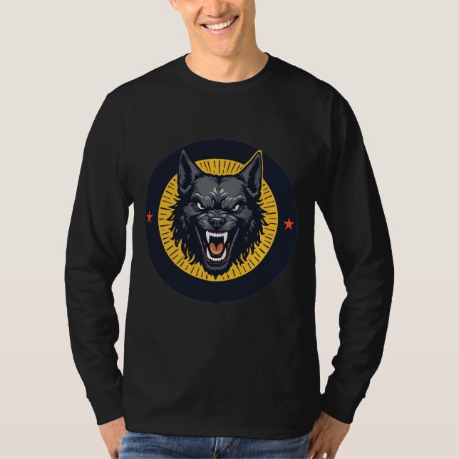 Fierce Wolf Illustration with Circular Design T-Shirt (Front)