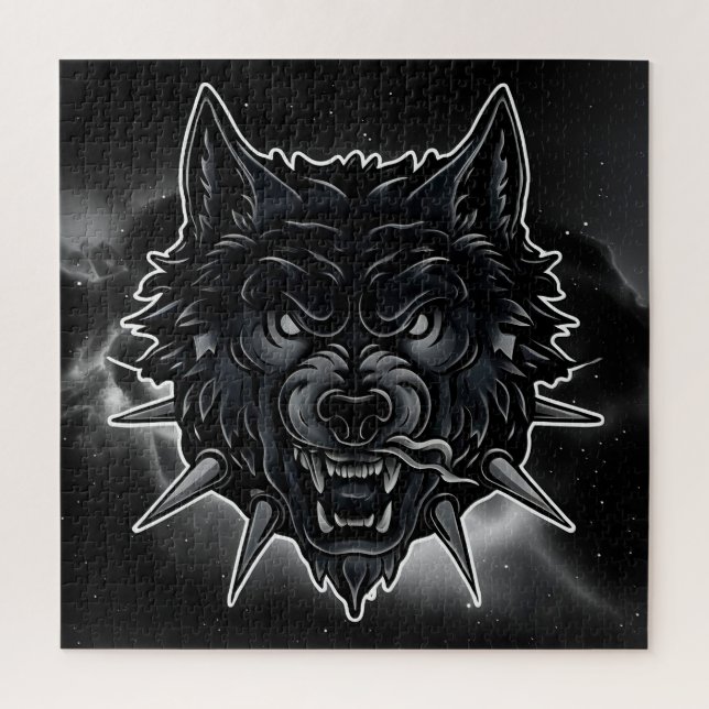 Fierce Wolf Illustration with Spiked Collar Jigsaw Puzzle (Vertical)