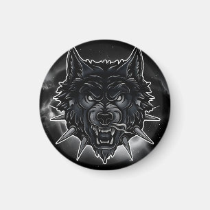 Fierce Wolf Illustration with Spiked Collar Magnet