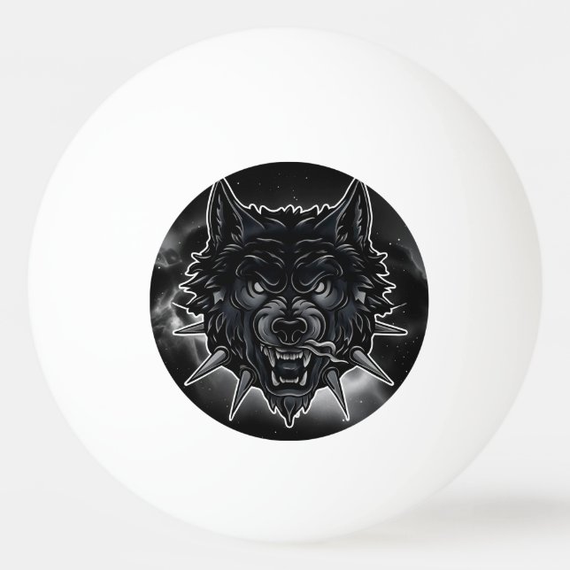 Fierce Wolf Illustration with Spiked Collar Ping Pong Ball (Front)