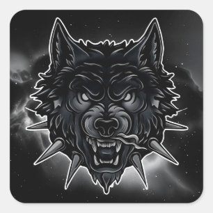 Fierce Wolf Illustration with Spiked Collar Square Sticker