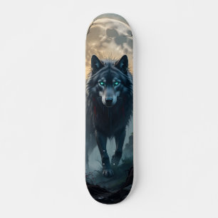 Fierce Wolf Skateboard under Full Moon