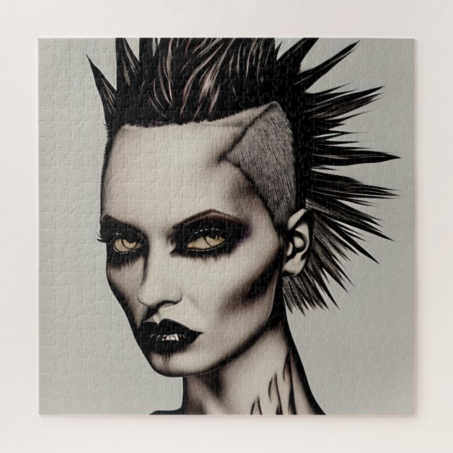Fierce Woman in Mohawk and Piercings Gothic Punk   Jigsaw Puzzle (Vertical)