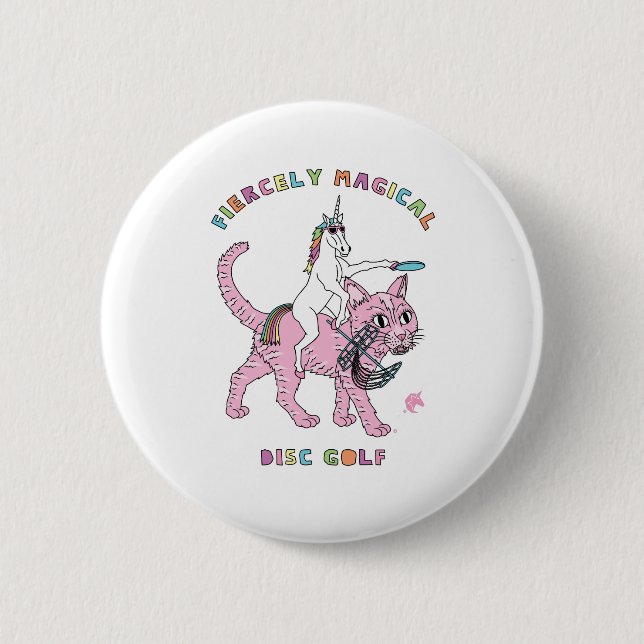 Fiercely Magical Disc Golf Unicorn Riding Cat 6 Cm Round Badge (Front)