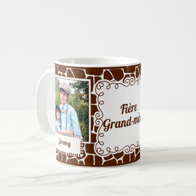 Fière Grand-mère French Grandma Giraffe 2 Photo Coffee Mug (Front Left)