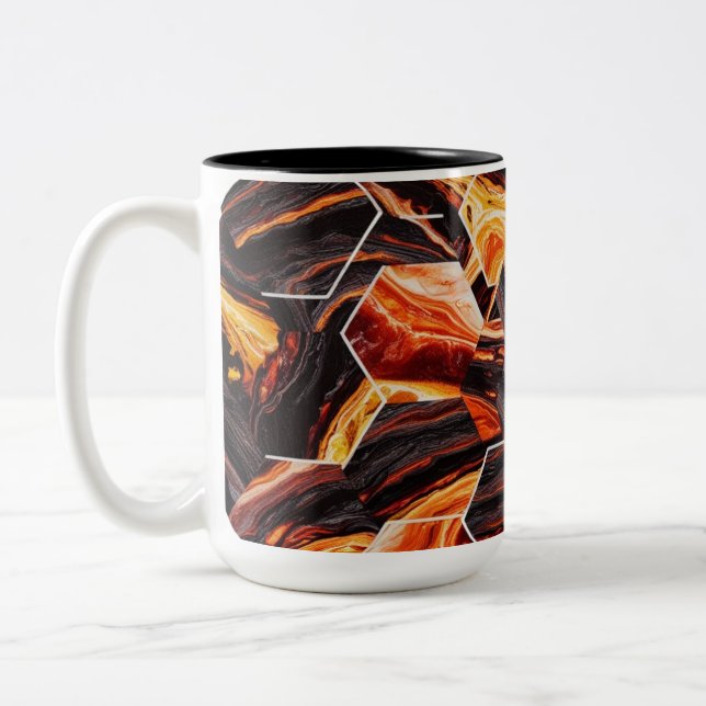 Fiery Abstract Hexagon Pattern Two-Tone Mug (15 oz (Left)