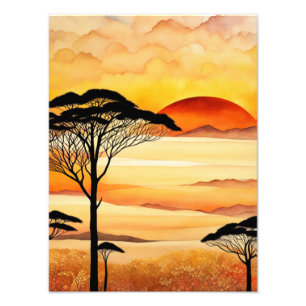 Fiery African Sunset Landscape Photo Print