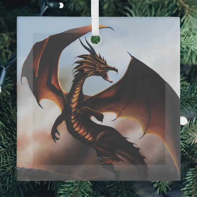 Fiery Amber Dragon Fantasy Glass Tree Decoration (Creator Uploaded)