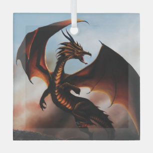 Fiery Amber Dragon Fantasy Glass Tree Decoration