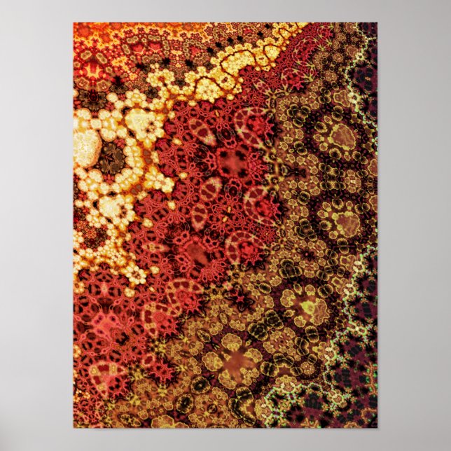 Fiery Amber Kaleidoscope Tapestry Fractal Poster (Front)