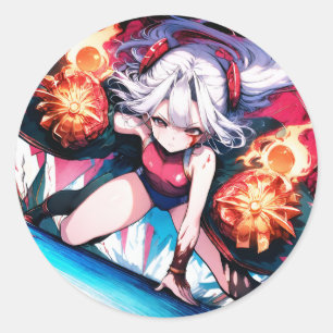 Fiery Anime Action Classic Round Sticker