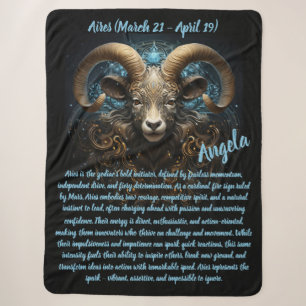 Fiery Aries Spirit with Ornate Ram Illustration Sherpa Blanket