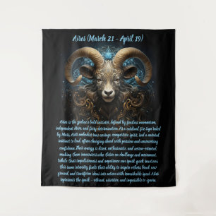 Fiery Aries Spirit with Ornate Ram Illustration Tapestry