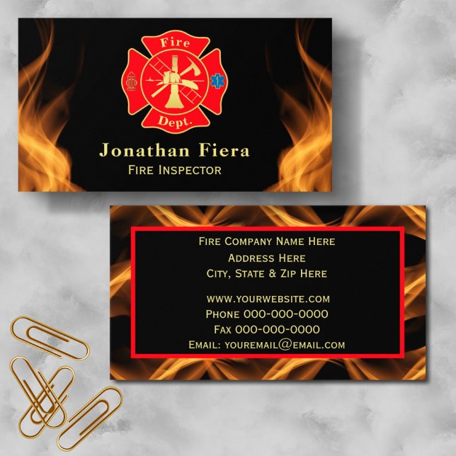 Fiery Background with Fire Dept Firefighter Emblem Business Card (Creator Uploaded)