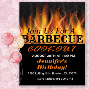 Fiery Backyard Barbecue Birthday Cookout Invitatio Invitation
