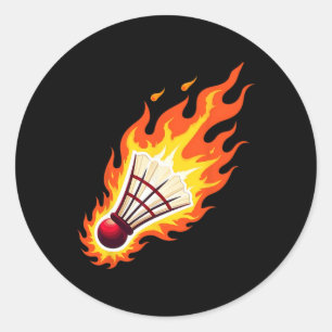 Fiery Badminton Flaming Shuttle On Fire Classic Round Sticker