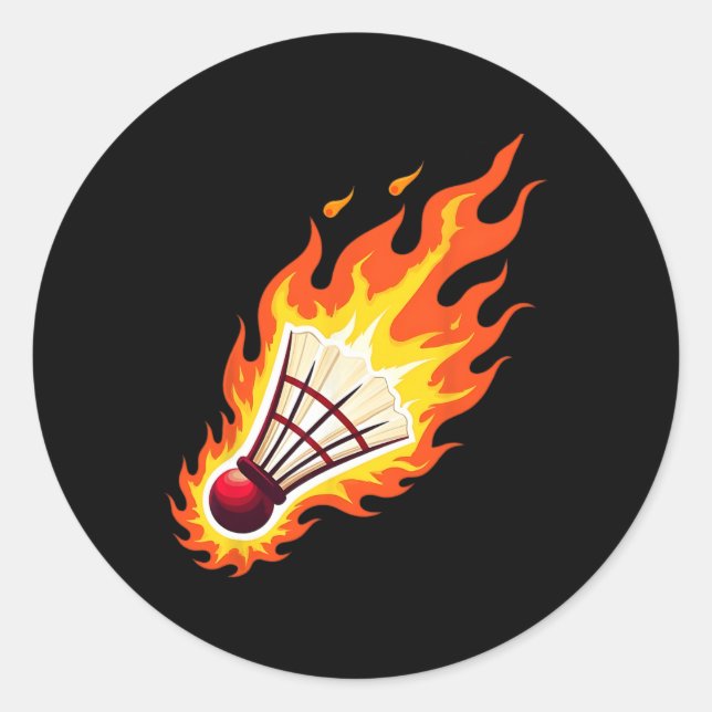 Fiery Badminton Flaming Shuttle On Fire  Classic Round Sticker (Front)
