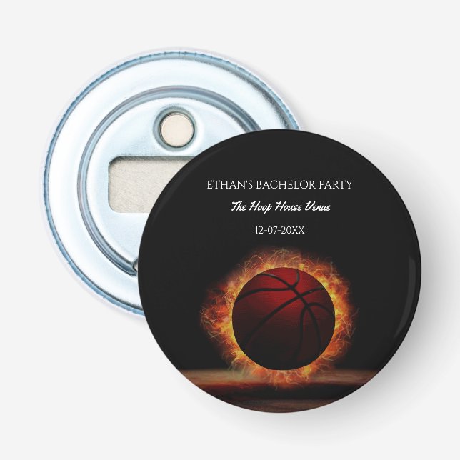 Fiery Basketball Birthday / bachelor party Game Bottle Opener (Front)