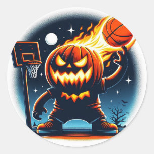 Fiery Basketball Pumpkin: Halloween Night Sports  Classic Round Sticker