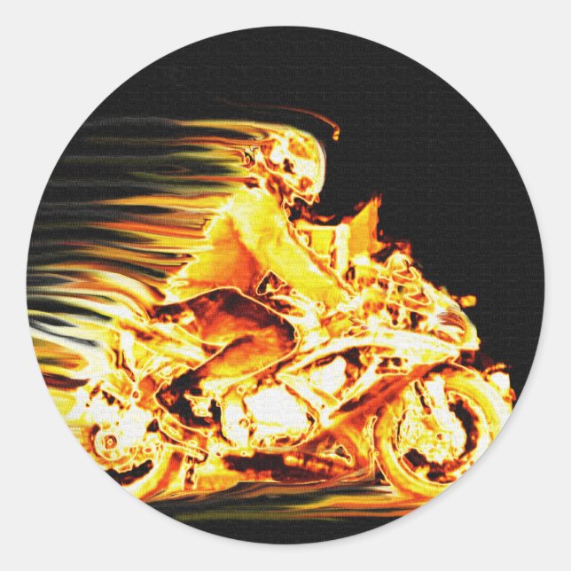 Fiery Biker Motorcycle Fantasy Art Classic Round Sticker (Front)