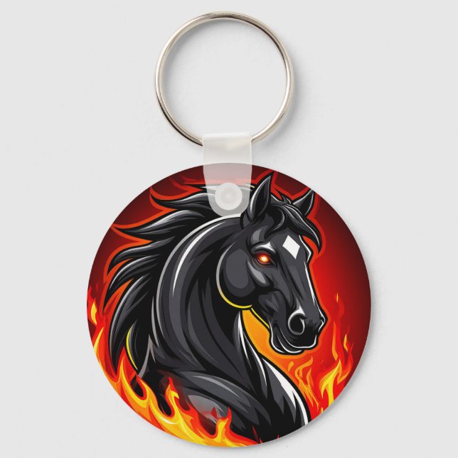 🐎 Fiery Black Horse Keychain Glowing Eyes Gift ✨ (Front)