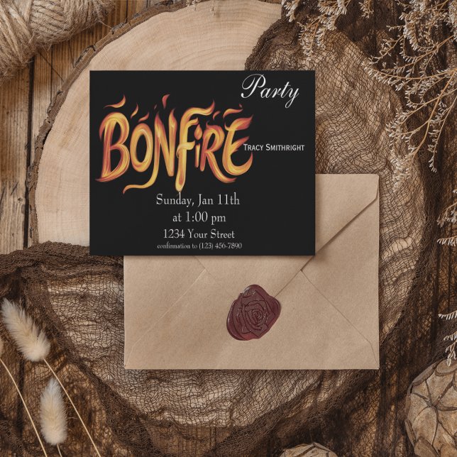 Fiery Bonfire Word Art Invitation (Creator Uploaded)