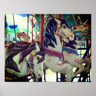 Fiery Carousel Horse Trio  Poster