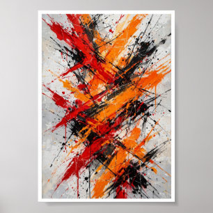 Fiery Chaos - Bold Red Orange Black Splatter Abstr Poster