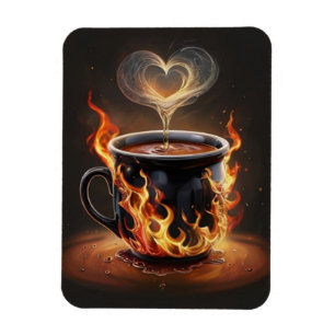 Fiery Christmas Coffee Cup with Heart Steam Art Magnet