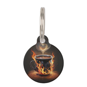 Fiery Christmas Coffee Cup with Heart Steam Art Pet Tag