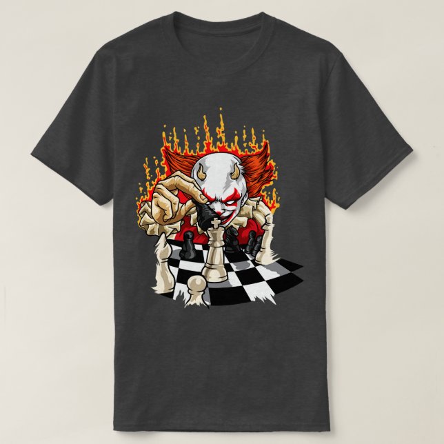 Fiery Clown With Chessboard Chess T-Shirt (Design Front)