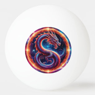 Fiery Cosmic Dragon Encircled by a Celestial Ring Ping Pong Ball