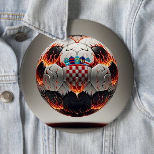 Fiery Croatian Soccer Ball   6 Cm Round Badge