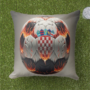 Fiery Croatian Soccer Ball   Cushion