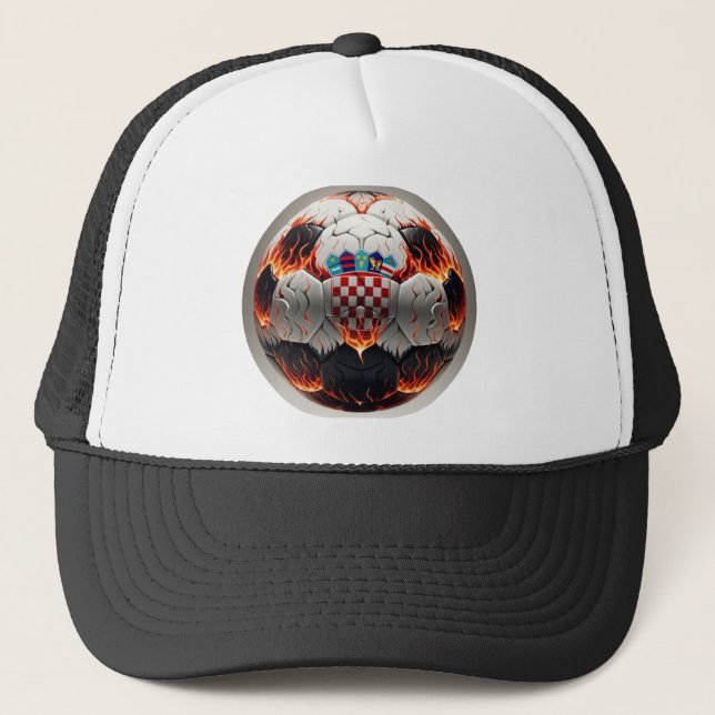 Fiery Croatian Soccer Ball   Trucker Hat (Front)