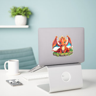 Fiery Cute Chibi Dragon Sticker for Laptops, Noteb